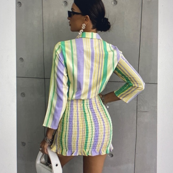 NEW ZARA The Valery Pastel Striped Smocked Mini Dress Coastal Resort Wear S - Picture 3 of 14